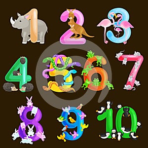 Set of ordinal numbers for teaching children counting with the ability to calculate amount animals abc alphabet