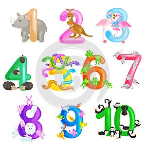 Set of ordinal numbers for teaching children counting with the ability to calculate amount animals abc alphabet photo