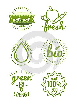 Set of organic food labels and design elements or eco product