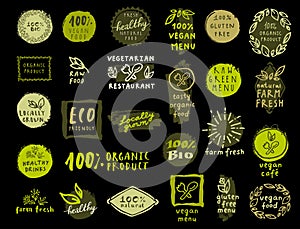 Set of organic food labels for vegetarian restaurants