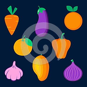 Set of organic fruits, vegetables and berries