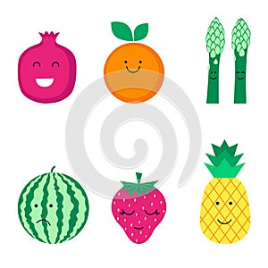 Set of organic fruits, vegetables and berries