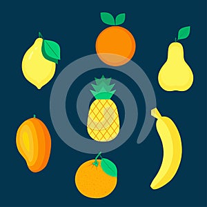 Set of organic fruits in yellow and orange color