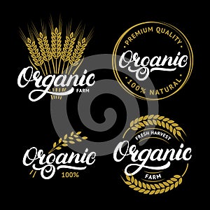 Set of Organic hand written lettering logos, labels, badges or emblems for natural fresh products.