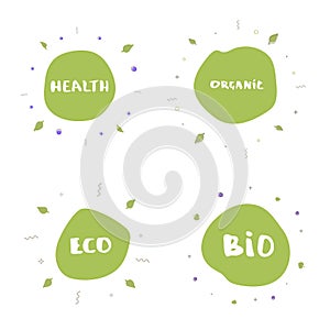 Set of Organic, Health, Bio, Eco banner. Vector illustration.