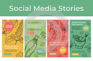 Set of organic herbal tinctures social media stories vector illustration natural medical herbs