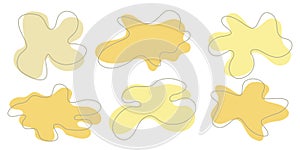 Set of organic irregular blob shapes with stroke line. Yellow random deform spot fluid circle Isolated on white