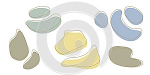 Set of organic irregular blob shapes with stroke line. Yellow random deform spot fluid circle Isolated on white