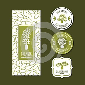 Set of organic labels, badges, stickers, packaging design elements.