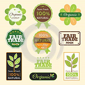 Set of organic non chemical quality and fair trade guarantee tag