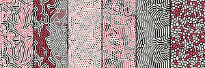 Set of organic seamless patterns with rounded lines, drips. Diffusion reaction background. Linear design with biological