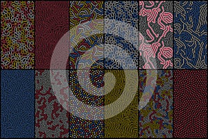 Set of organic seamless patterns with rounded lines, drips. Diffusion reaction background. Linear design with biological