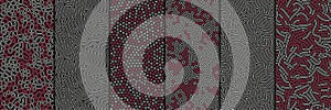 Set of organic seamless patterns with rounded lines, drips. Diffusion reaction background. Linear design with bionic