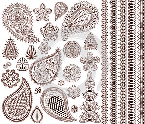 Set of oriental ornaments for henna tattoo and for your design. photo