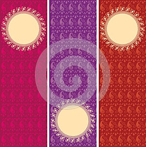 Set of oriental paisley henna pattern vertical banners