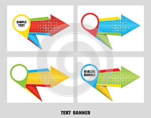 Set of origami arrow speech bubble. Map marker dialogue banner for message from paper origami arrow