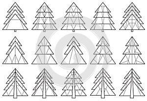 Set of origami Christmas tree silhouettes