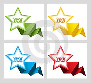 Set of origami star speech bubble isolated on white for design of advertisement label, sticker, discount price tag