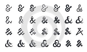 Set of original ampersands for letters and invitation on white background