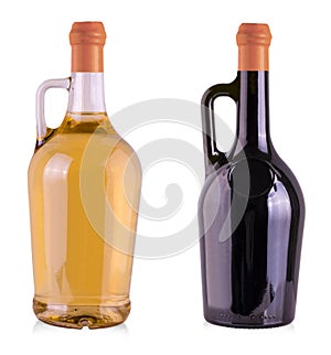 Set of original bottles with wine isolated on white background with clipping path