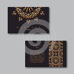 Set of ornamental business golden cards with mandala and pattern