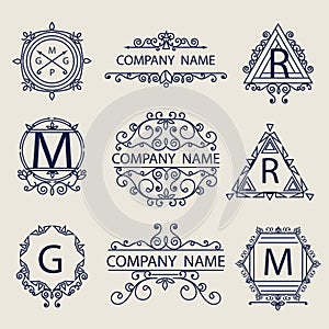 Set ornamental emblems company logos