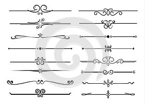 Set of ornamental filigree flourishes and thin dividers