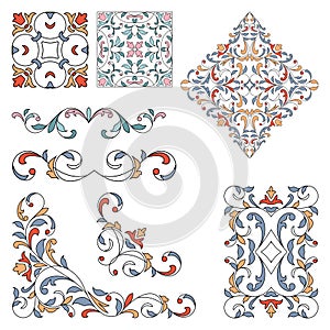 Set of ornamental floral elements for design.