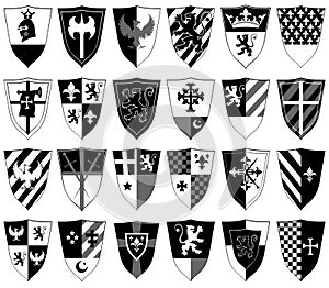 Set of ornamental heraldic shields