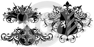 Set of ornamental heraldic shields