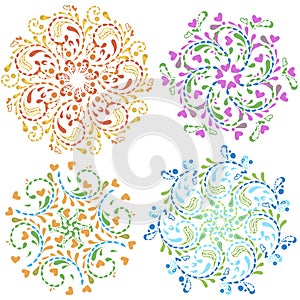 Set of Ornamental round floral patterns.