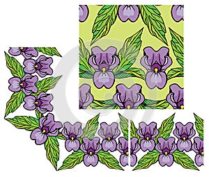 Set of ornaments floral border and seamless pattern