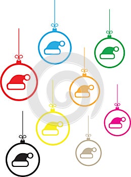 Set of ornaments with Santa Clause hat in different colors