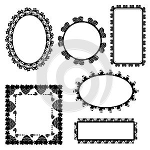 Set of ornate black picture frames isolated on white