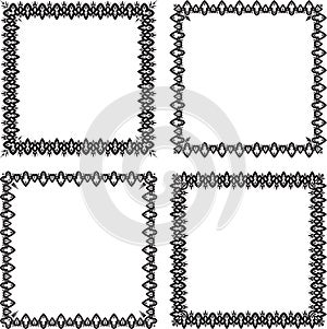 Set of 4 ornate black square frames