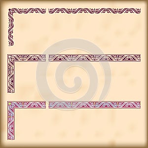 Set of ornate borders with decorative corner elements, vector