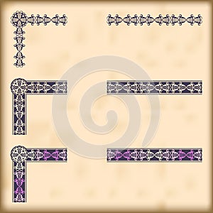 Set of ornate borders with decorative corner elements, vector