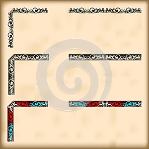 Set of ornate borders with decorative corner elements, vector