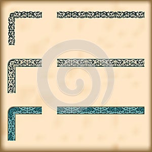 Set of ornate borders with decorative corner elements, vector