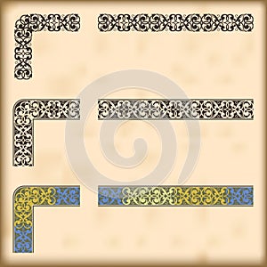 Set of ornate borders with decorative corner elements, vector