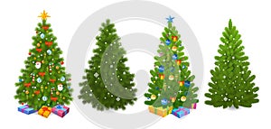 Set of ornate Christmas trees isolated on white background. Vector illustration