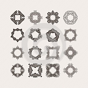 Set of ornate vector mandala borders and frames. Gothic lace tattoos. Celtic weave with sharp corners.