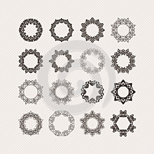 Set of ornate vector mandala borders and frames. Gothic lace tattoos. Celtic weave with sharp corners.