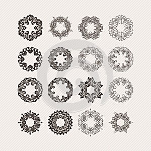 Set of ornate vector mandala borders and frames. Gothic lace tattoos. Celtic weave with sharp corners.