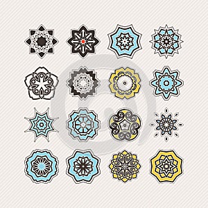 Set of ornate vector mandala symbols. Gothic lace tattoo. Celtic weave with sharp corners.