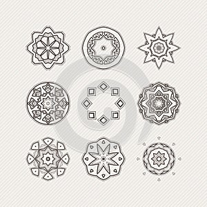 Set of ornate vector mandala symbols. Gothic lace tattoo. Celtic weave with sharp corners.