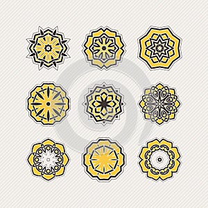 Set of ornate vector mandala symbols. Gothic lace tattoo. Celtic weave with sharp corners.