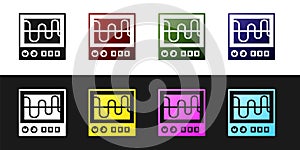 Set Oscilloscope measurement signal wave icon isolated on black and white background. Vector