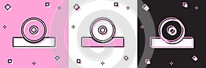 Set Otolaryngological head reflector icon isolated on pink and white, black background. Equipment for inspection the