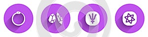Set Ouroboros, Magic stone, Neptune planet and Tarot cards icon with long shadow. Vector